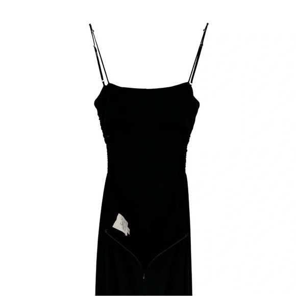 Cinq à Sept Mariah Back Cut-Out Ruched Slip Midi Dress 0 Black Front Slit Dressy - Picture 12 of 15